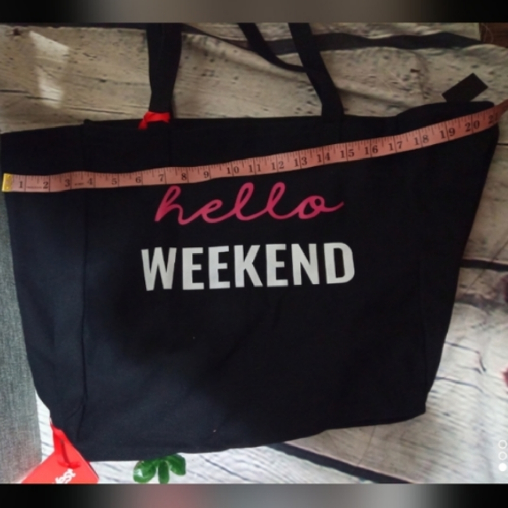 See Updated listing Max offer's Hello Weekend Pink Word print Large Totebag - Picture 2 of 15